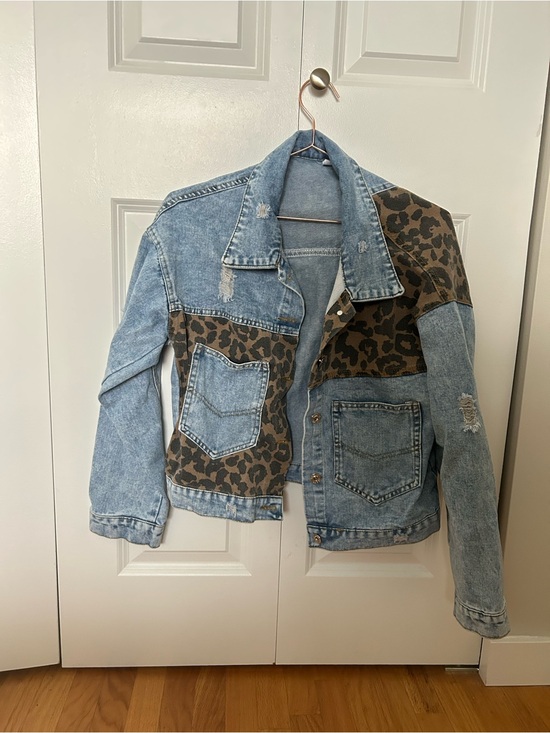 Jackets & Blazers - Leopard Patchwork Light Wash Denim Jacket - Women
